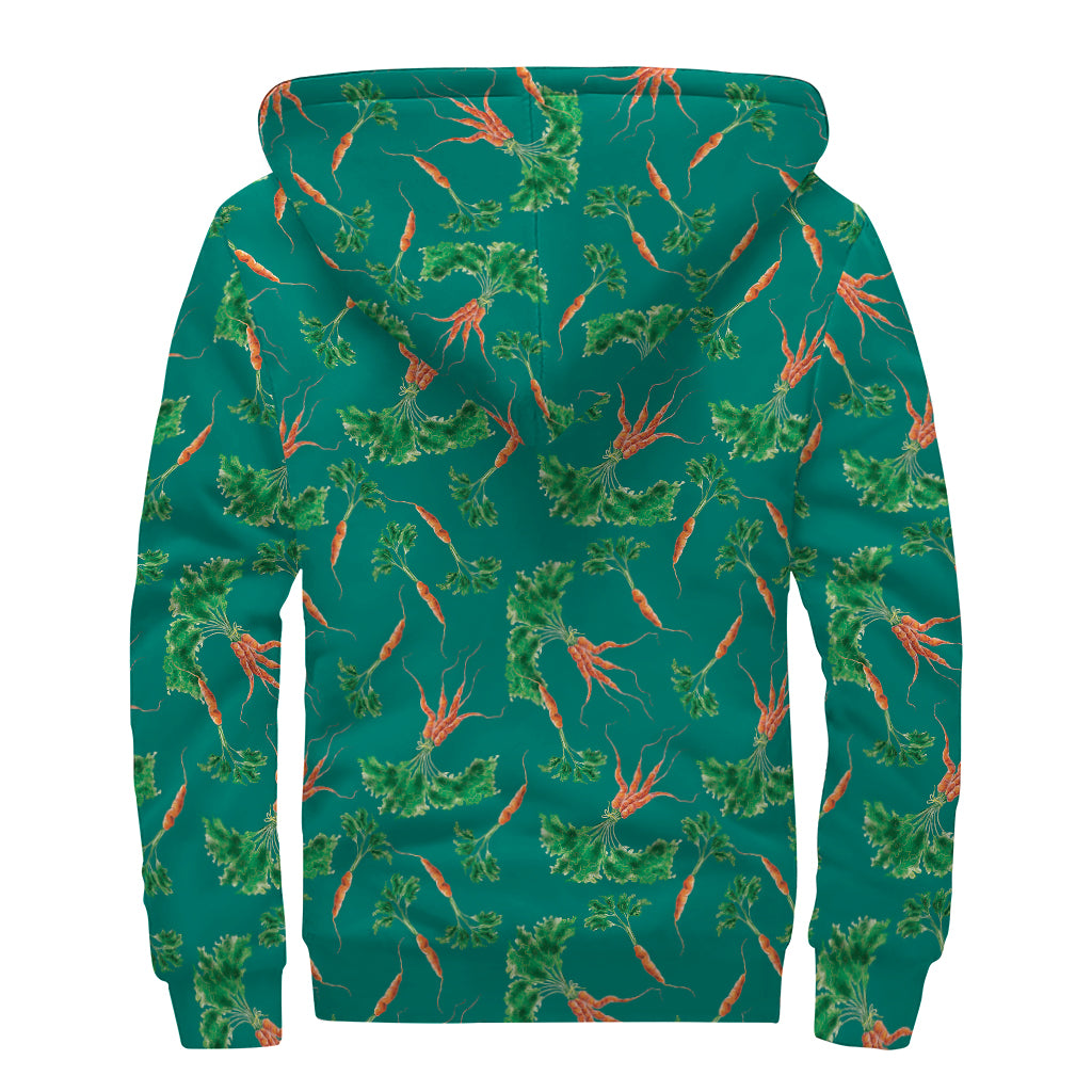 Watercolor Carrot Pattern Print Sherpa Lined Zip Up Hoodie