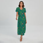 Watercolor Carrot Pattern Print Short Sleeve Maxi Dress