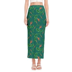 Watercolor Carrot Pattern Print Side Slit Maxi Skirt