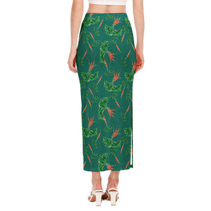 Watercolor Carrot Pattern Print Side Slit Maxi Skirt