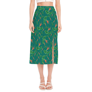 Watercolor Carrot Pattern Print Side Slit Midi Skirt