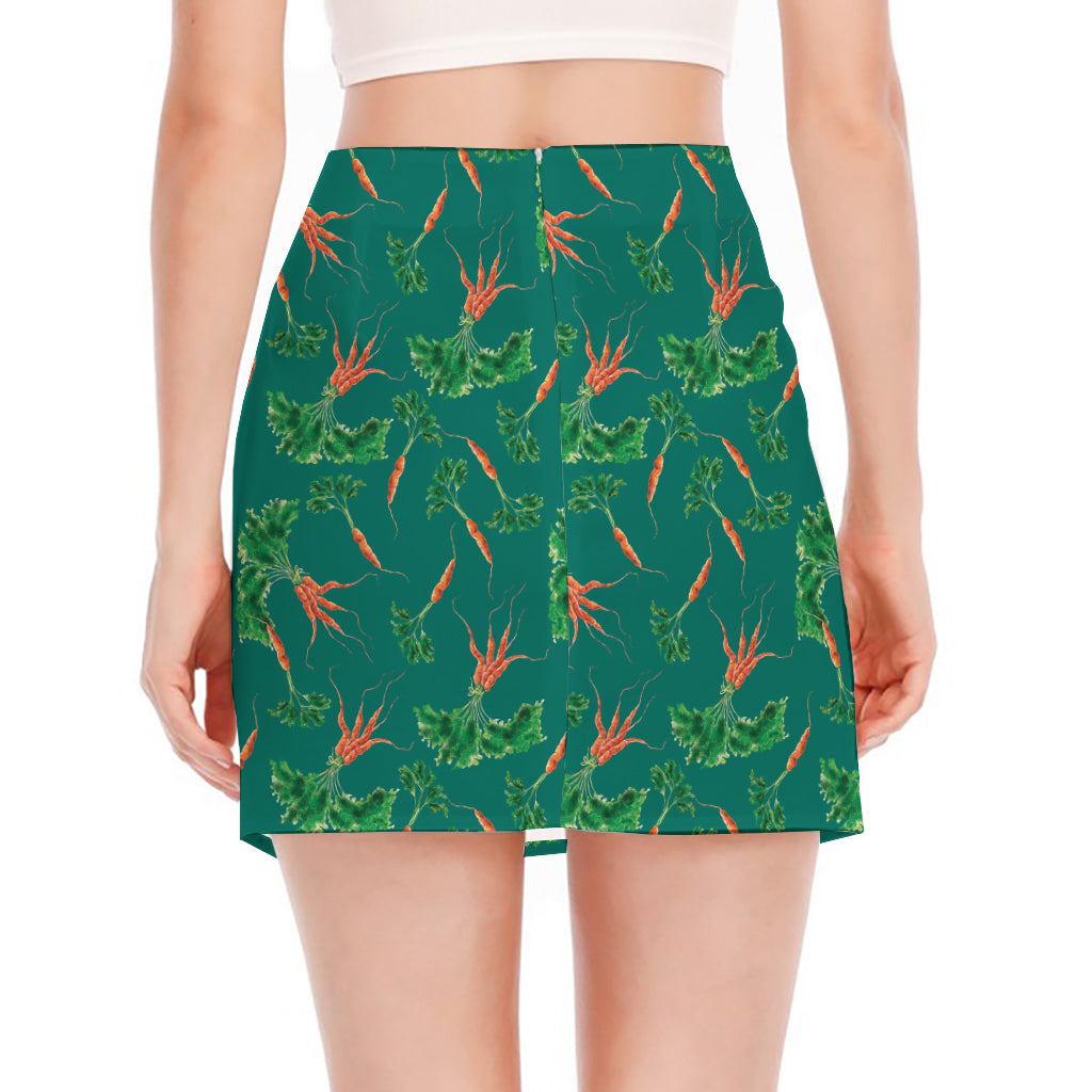 Watercolor Carrot Pattern Print Side Slit Mini Skirt