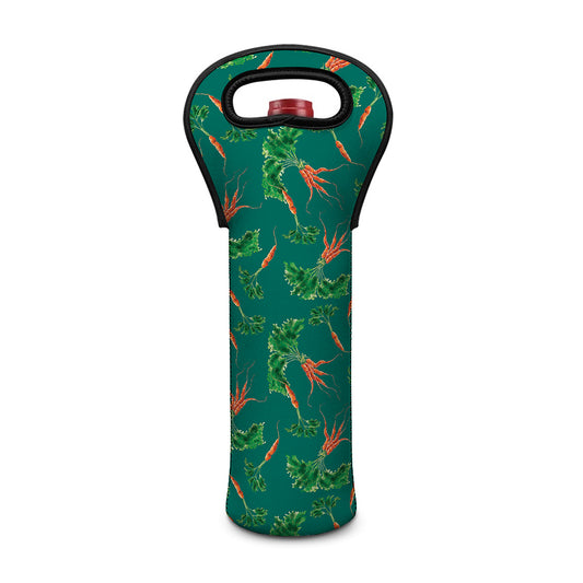 Watercolor Carrot Pattern Print Single Neoprene Wine Tote