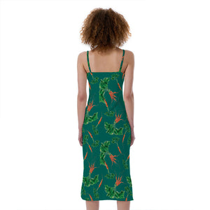 Watercolor Carrot Pattern Print Slim Fit Midi Cami Dress