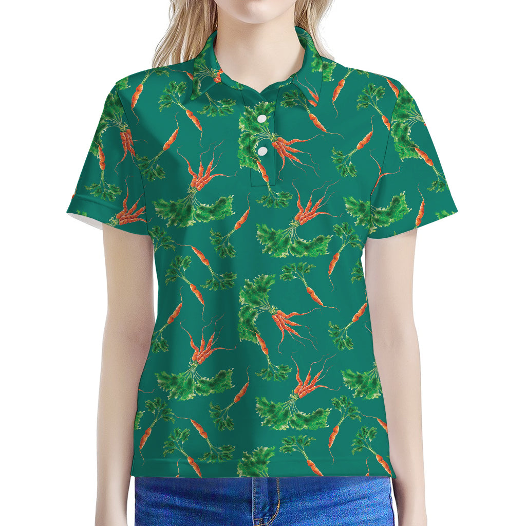 Watercolor Carrot Pattern Print Women's Polo Shirt