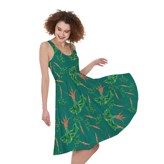 Watercolor Carrot Pattern Print Women's Sleeveless Dress