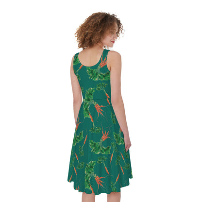 Watercolor Carrot Pattern Print Women's Sleeveless Dress
