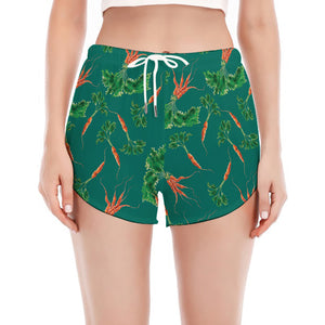 Watercolor Carrot Pattern Print Women's Split Running Shorts