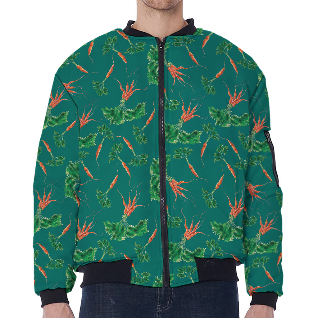 Watercolor Carrot Pattern Print Zip Sleeve Bomber Jacket