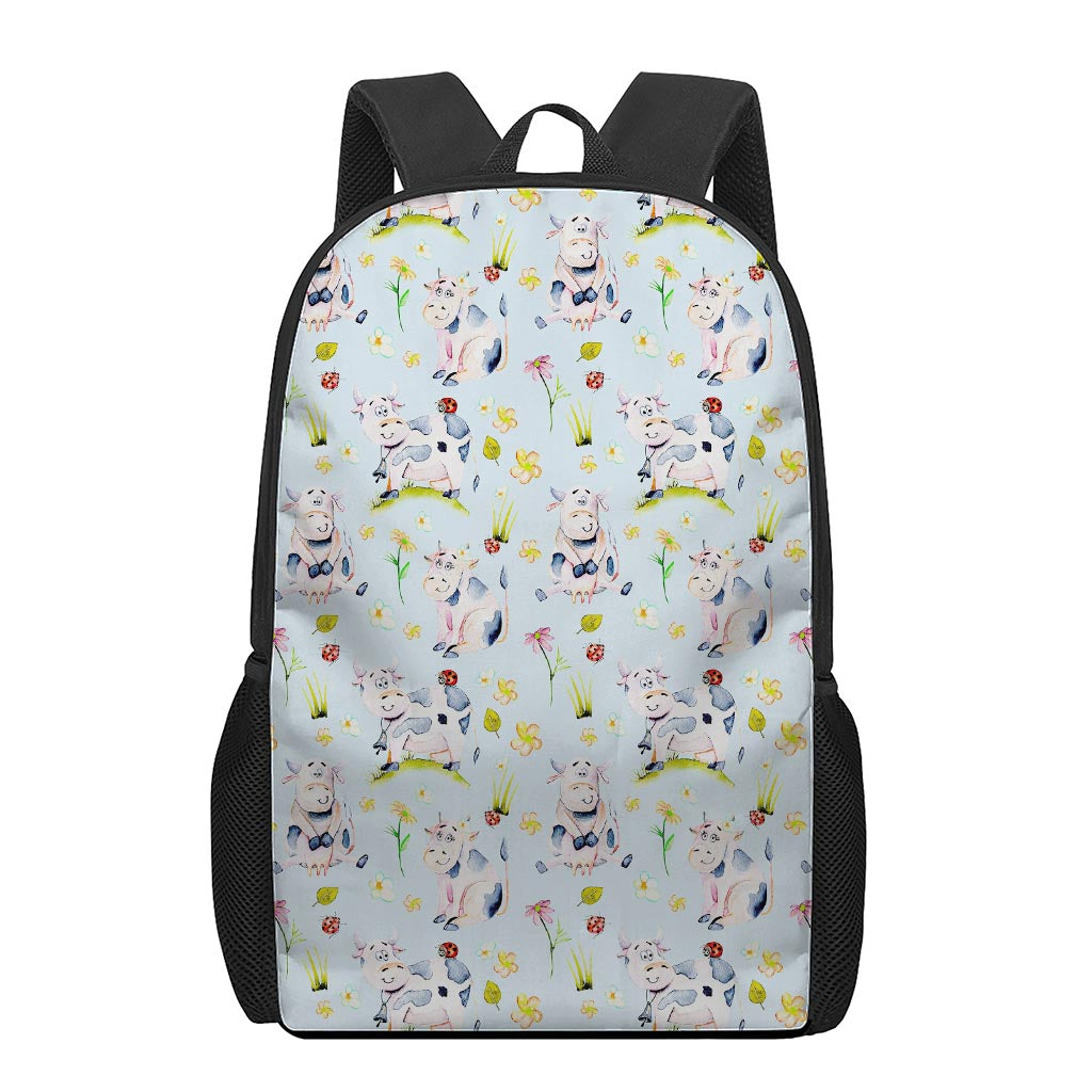 Watercolor Cartoon Cow Pattern Print 17 Inch Backpack