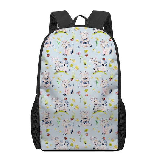 Watercolor Cartoon Cow Pattern Print 17 Inch Backpack