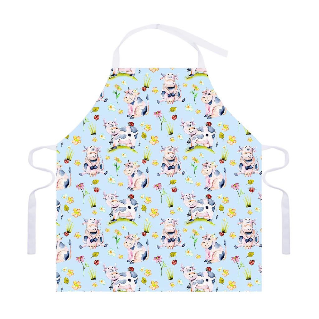 Watercolor Cartoon Cow Pattern Print Adjustable Apron