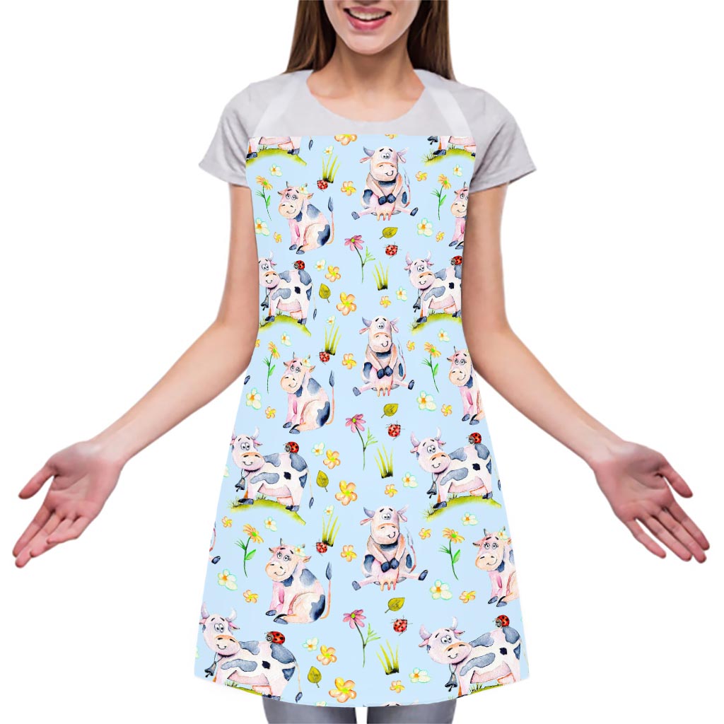 Watercolor Cartoon Cow Pattern Print Adjustable Apron