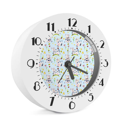Watercolor Cartoon Cow Pattern Print Alarm Clock
