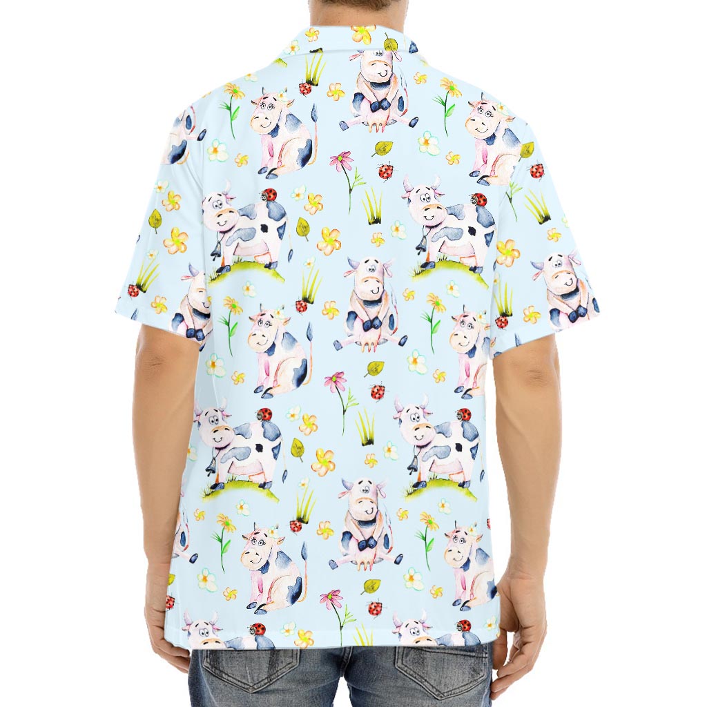 Watercolor Cartoon Cow Pattern Print Aloha Shirt