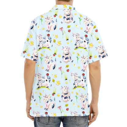 Watercolor Cartoon Cow Pattern Print Aloha Shirt