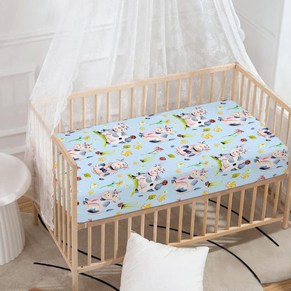 Watercolor Cartoon Cow Pattern Print Baby Crib Sheet