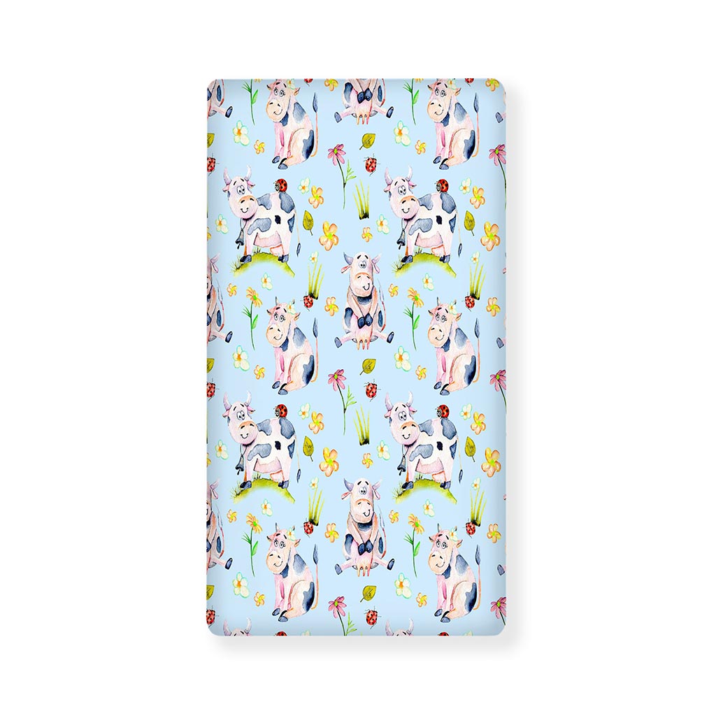 Watercolor Cartoon Cow Pattern Print Baby Crib Sheet