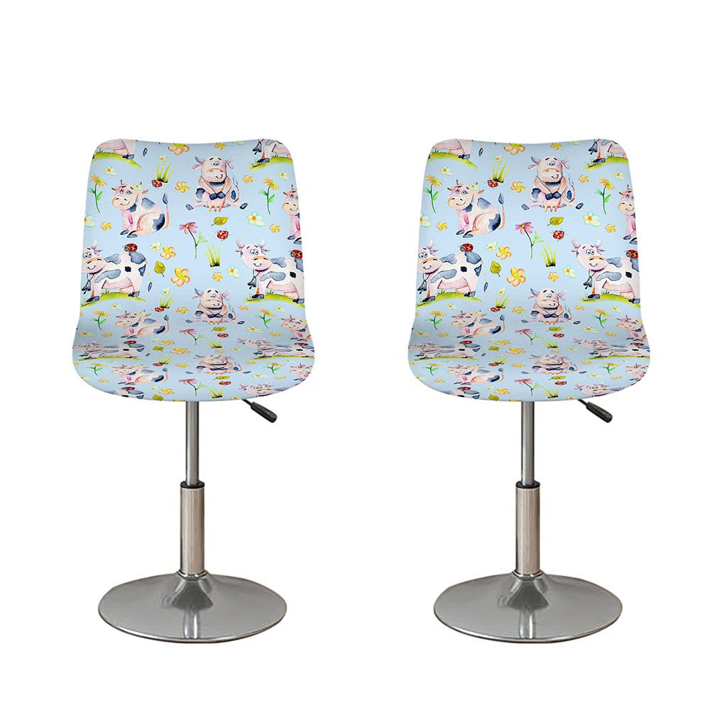 Watercolor Cartoon Cow Pattern Print Bar Stool Covers