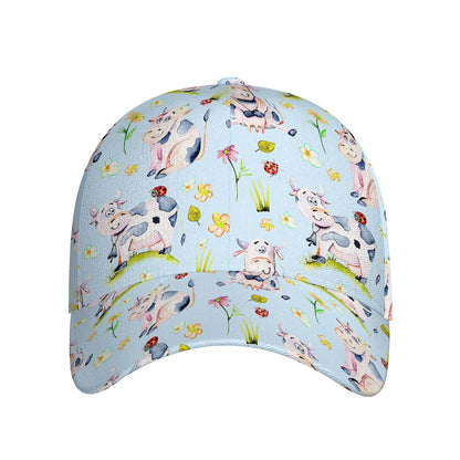 Watercolor Cartoon Cow Pattern Print Baseball Cap