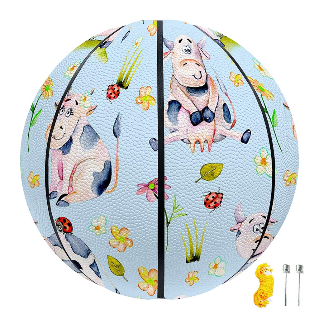 Watercolor Cartoon Cow Pattern Print Basketball