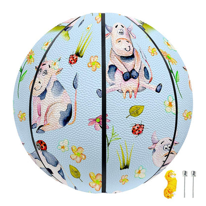 Watercolor Cartoon Cow Pattern Print Basketball