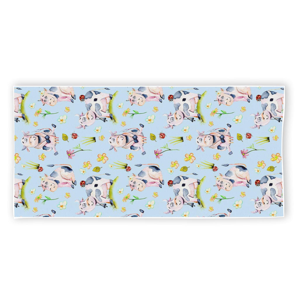 Watercolor Cartoon Cow Pattern Print Beach Towel