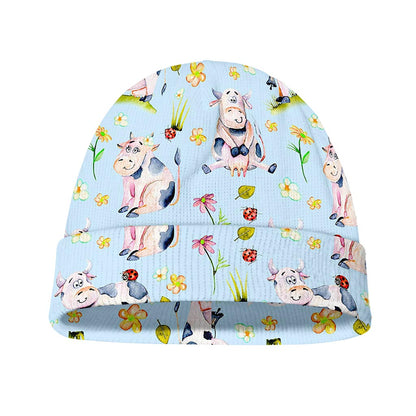 Watercolor Cartoon Cow Pattern Print Beanie