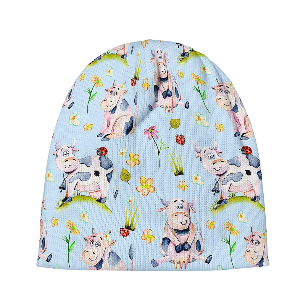 Watercolor Cartoon Cow Pattern Print Beanie