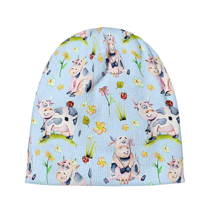Watercolor Cartoon Cow Pattern Print Beanie