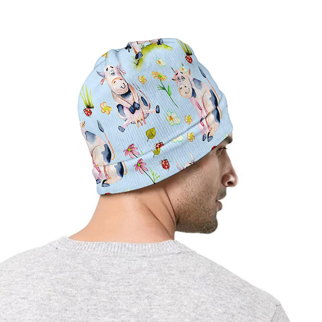 Watercolor Cartoon Cow Pattern Print Beanie