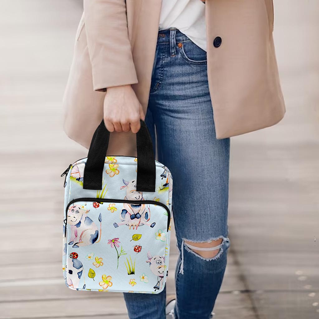 Watercolor Cartoon Cow Pattern Print Bible Tote Bag
