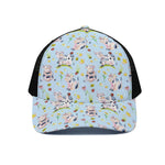 Watercolor Cartoon Cow Pattern Print Black Mesh Trucker Cap