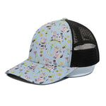 Watercolor Cartoon Cow Pattern Print Black Mesh Trucker Cap
