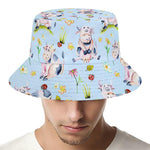 Watercolor Cartoon Cow Pattern Print Bucket Hat