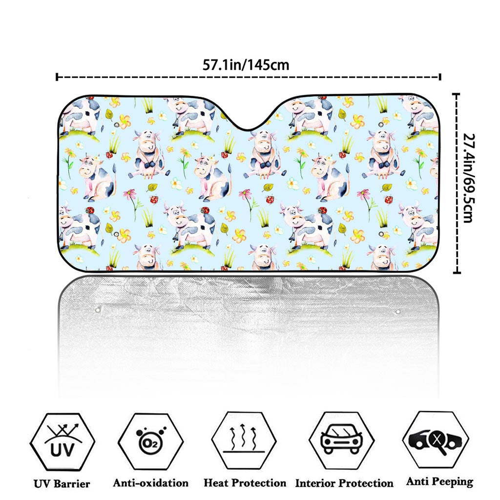 Watercolor Cartoon Cow Pattern Print Car Windshield Sun Shade