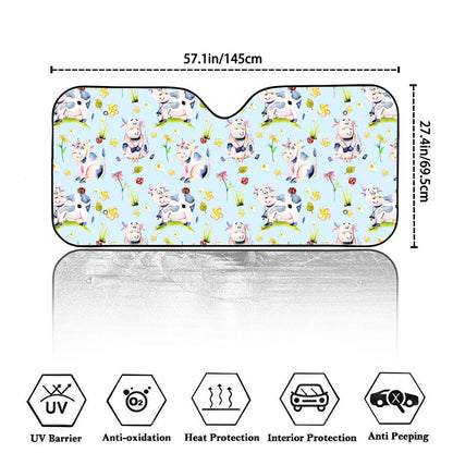 Watercolor Cartoon Cow Pattern Print Car Windshield Sun Shade