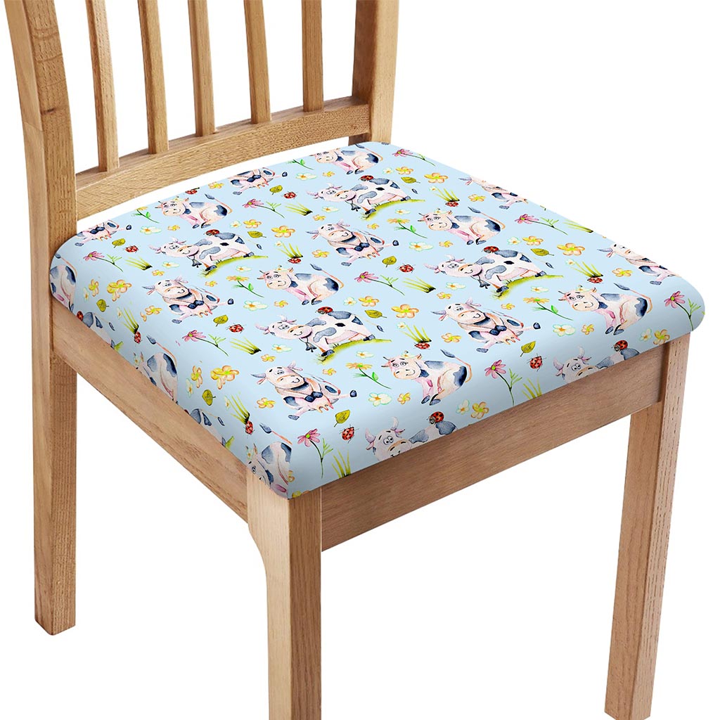 Watercolor Cartoon Cow Pattern Print Chair Cushion Cover