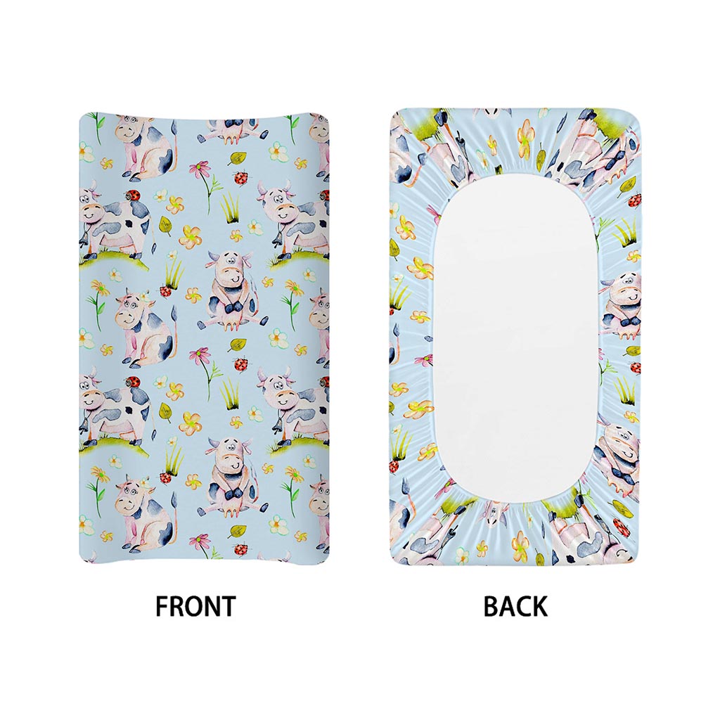 Watercolor Cartoon Cow Pattern Print Changing Pad Cover