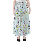 Watercolor Cartoon Cow Pattern Print Chiffon Maxi Skirt