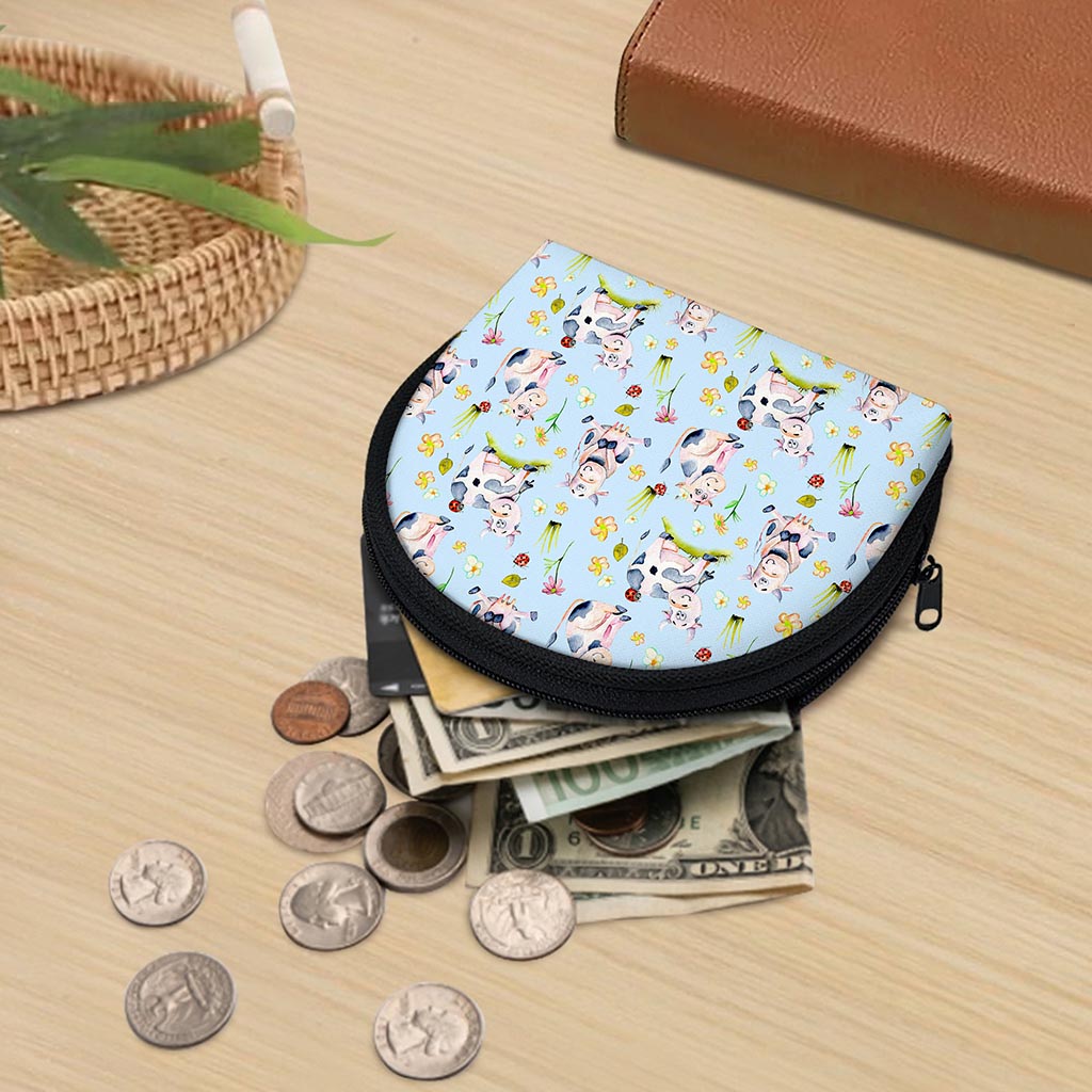 Watercolor Cartoon Cow Pattern Print Coin Purse