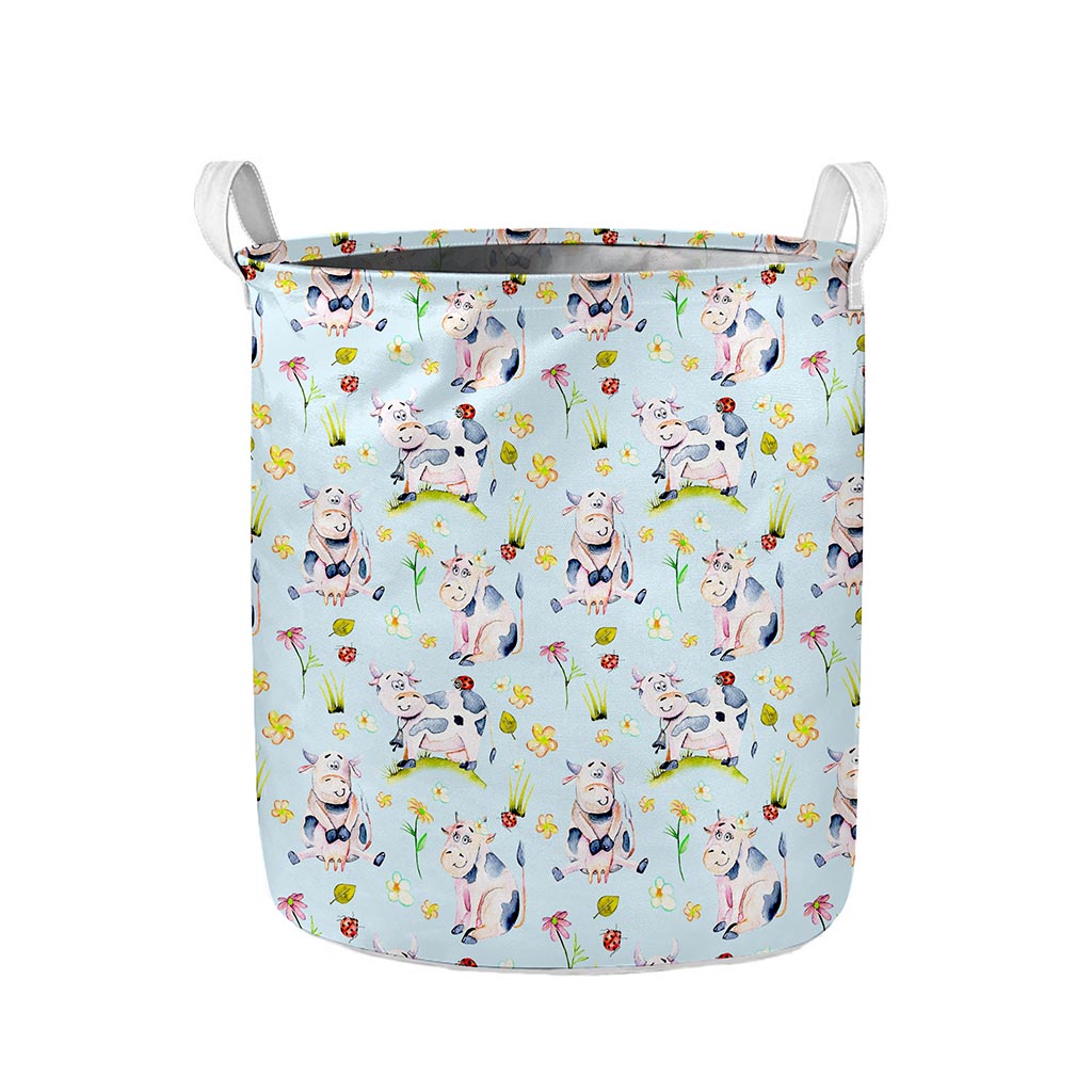 Watercolor Cartoon Cow Pattern Print Collapsible Laundry Basket