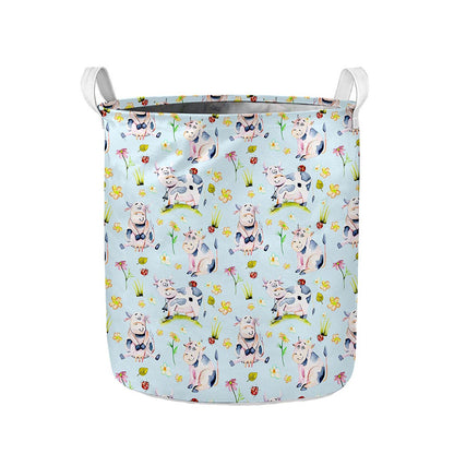 Watercolor Cartoon Cow Pattern Print Collapsible Laundry Basket