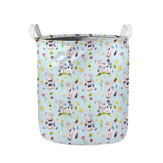 Watercolor Cartoon Cow Pattern Print Collapsible Laundry Basket