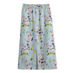 Watercolor Cartoon Cow Pattern Print Cotton Front Slit Maxi Skirt