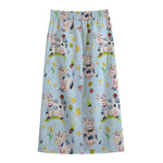 Watercolor Cartoon Cow Pattern Print Cotton Front Slit Maxi Skirt