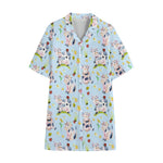 Watercolor Cartoon Cow Pattern Print Cotton Hawaiian Shirt