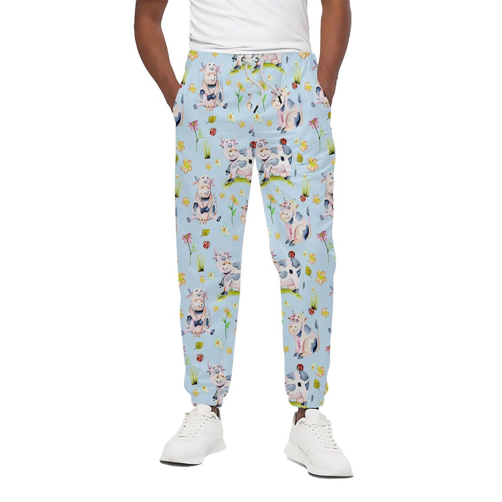 Watercolor Cartoon Cow Pattern Print Cotton Pants