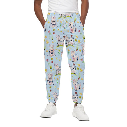 Watercolor Cartoon Cow Pattern Print Cotton Pants
