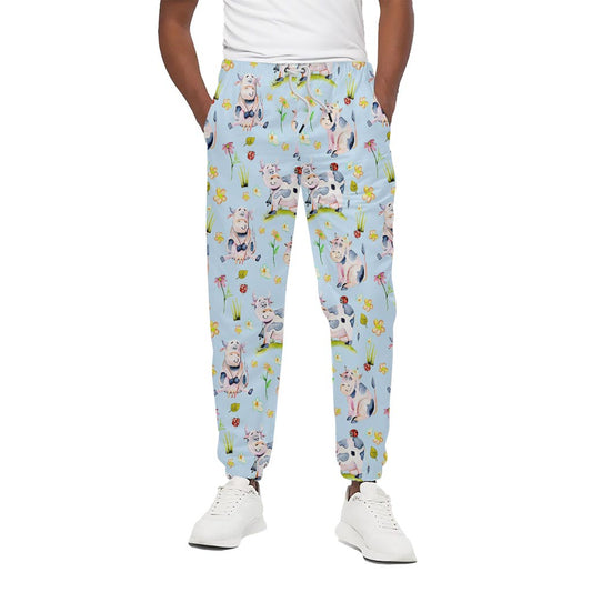 Watercolor Cartoon Cow Pattern Print Cotton Pants